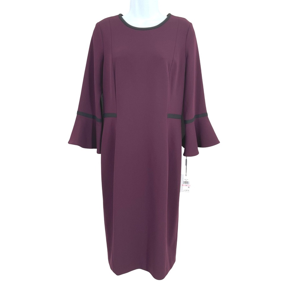 Calvin Klein Sheath Dress Sz 10‎ Purple Bell Sleeve Classic Office Cocktail NEW
